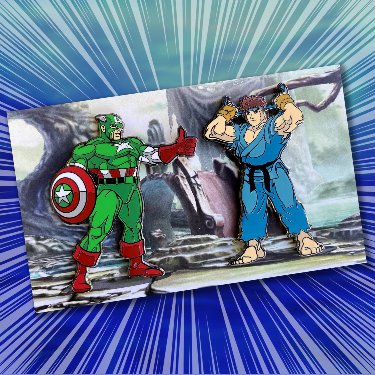 ClayGrahamArt vs PinPlugged Round 2 - Captain America vs Ryu Enamel Pin Set